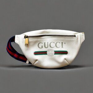 Gucci White Pebble Grained Leather Logo Sherry Line Waist Bum Bag Fanny Pack